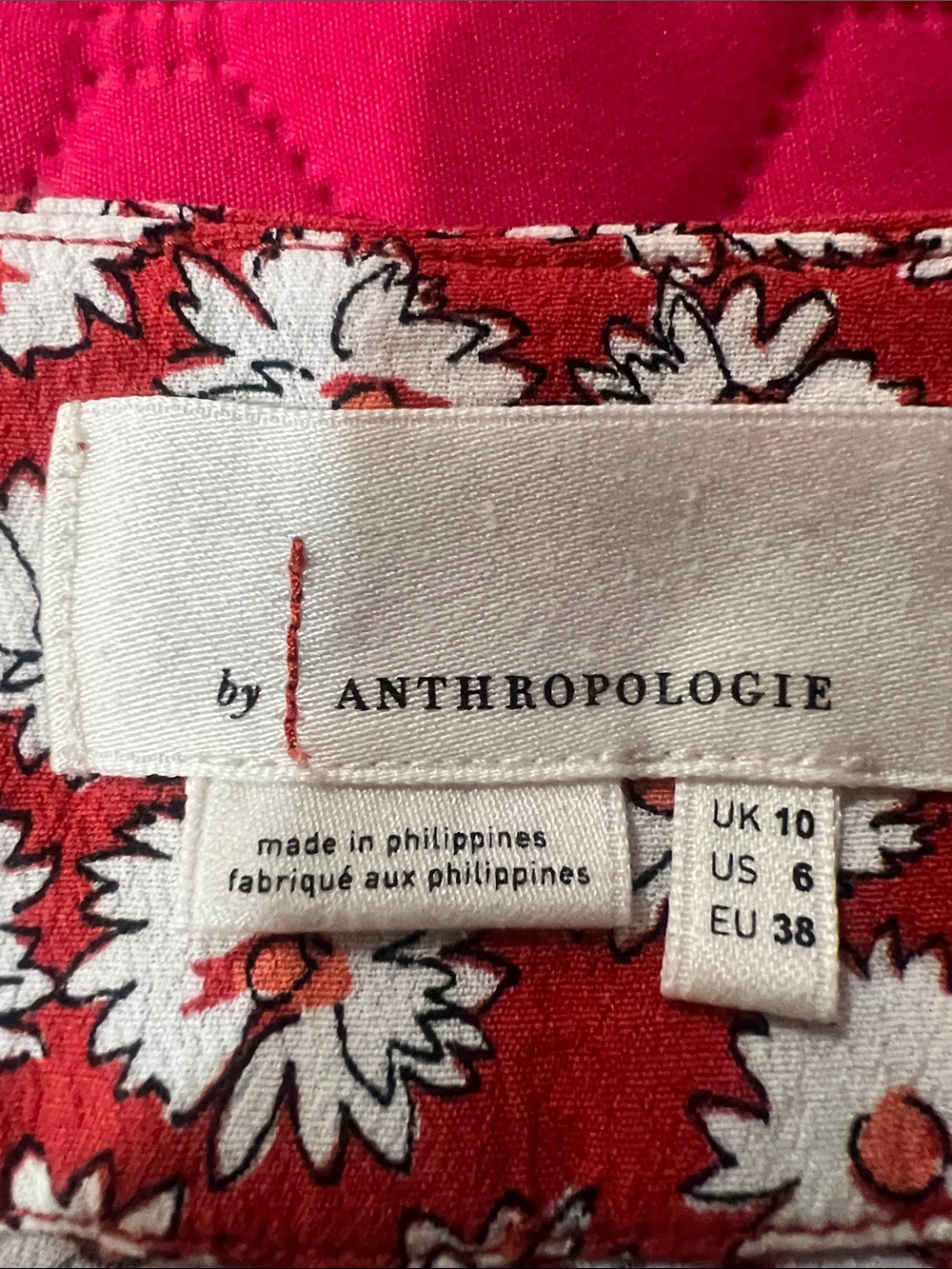 Anthropologie Burnt Coral Floral Flare Pants with White Daisy Motif - Picture 2 of 10